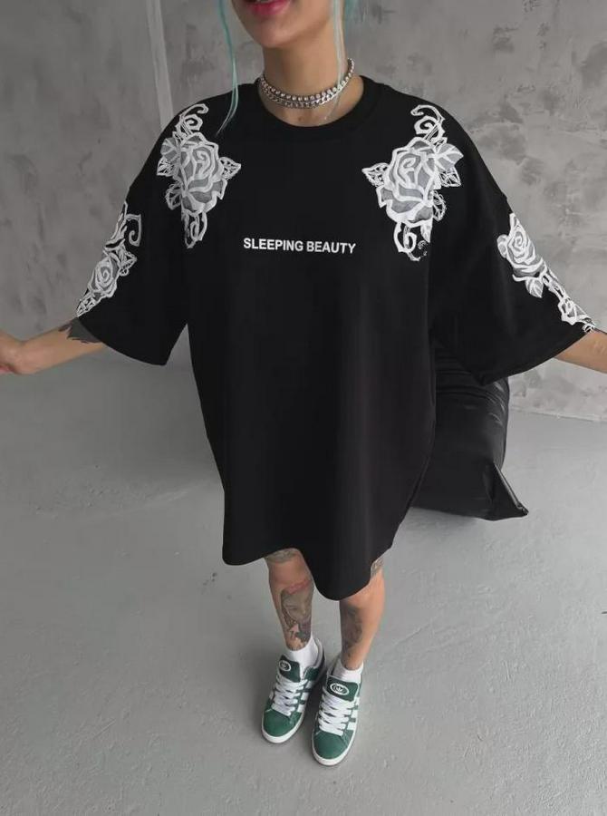 Unisex Flok Kabartma Baskılı T-Shirt