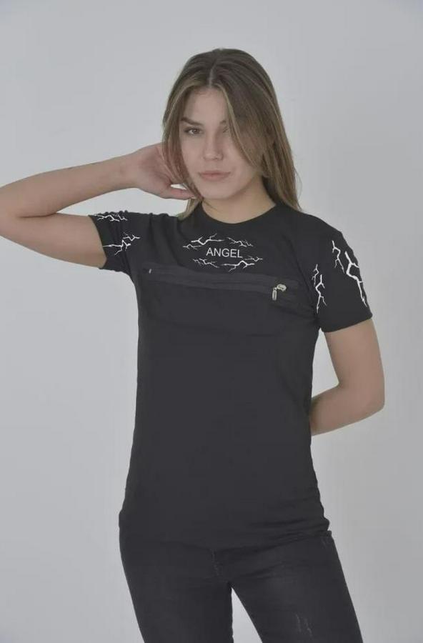 Unisex Göğüs Fermuarlı Baskılı T-Shirt