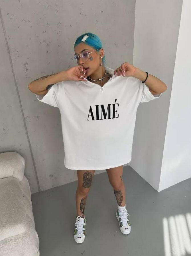 Unisex Yarım Fermuarlı Baskılı T-Shirt