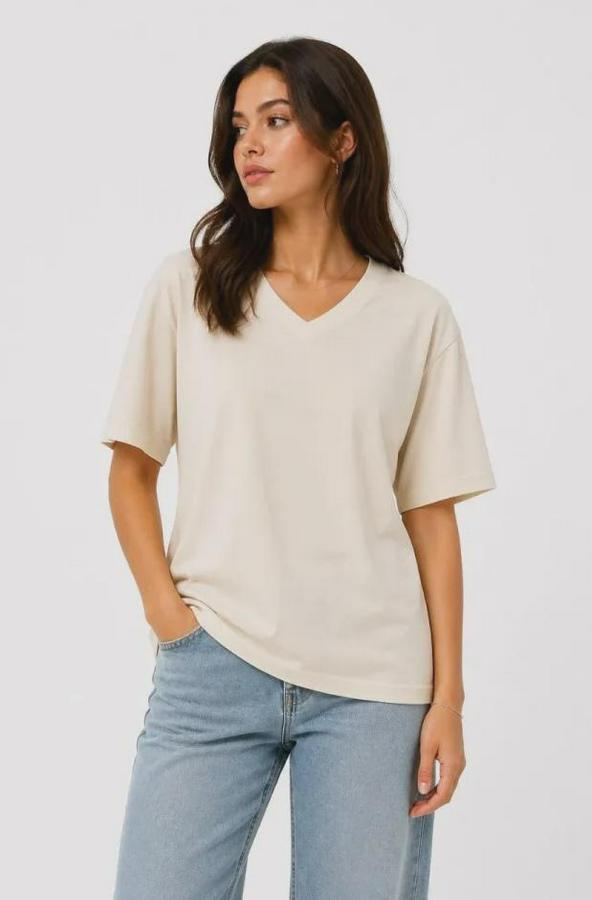 V Yaka Basic Tişört Kısa Kol Yazlık Regular Fit T-Shirt