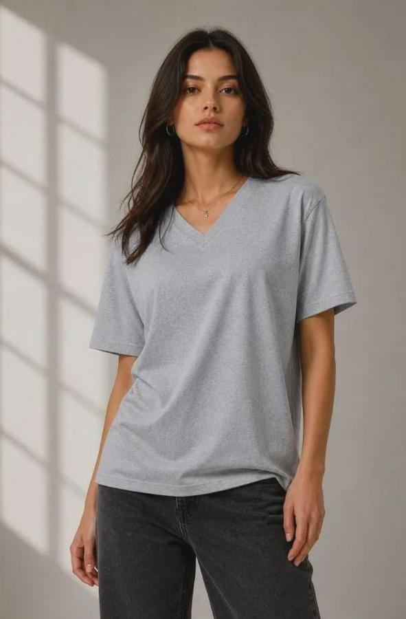 V Yaka Basic Tişört Kısa Kol Yazlık Regular Fit T-Shirt