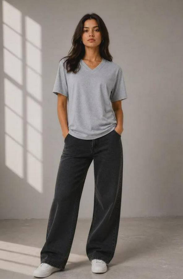 V Yaka Basic Tişört Kısa Kol Yazlık Regular Fit T-Shirt