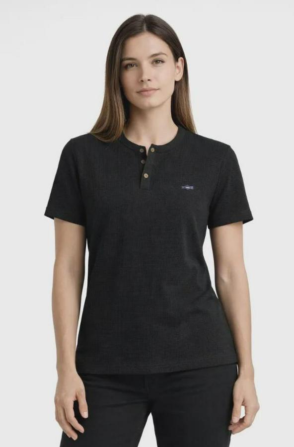 Waffle Dokulu Likralı Henley Yaka Düğmeli Regular Kısa Kollu T-Shirt