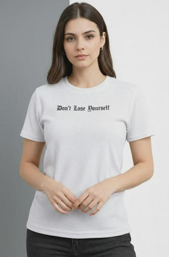 Wafıl Kumaş Tişört Regular Kalıp Bisiklet Yaka Baskılı Günlük Basic T-Shirt