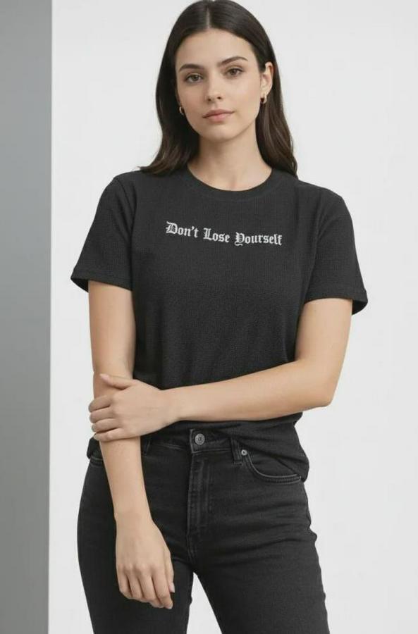 Wafıl Kumaş Tişört Regular Kalıp Bisiklet Yaka Baskılı Günlük Basic T-Shirt