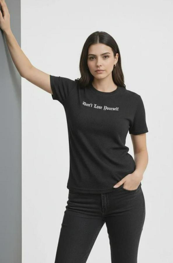 Wafıl Kumaş Tişört Regular Kalıp Bisiklet Yaka Baskılı Günlük Basic T-Shirt