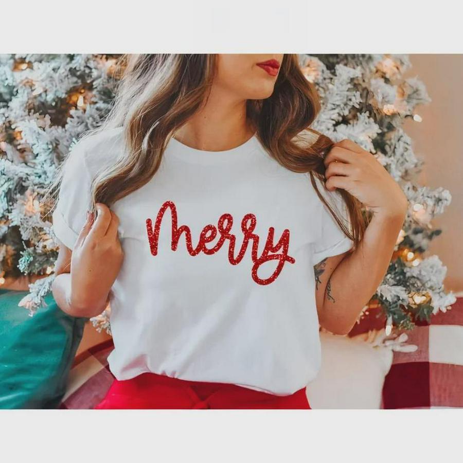 Yılbaşı Merry Christmas Baskılı Kısa Kollu Oversize Bisiklet Yaka T-Shirt