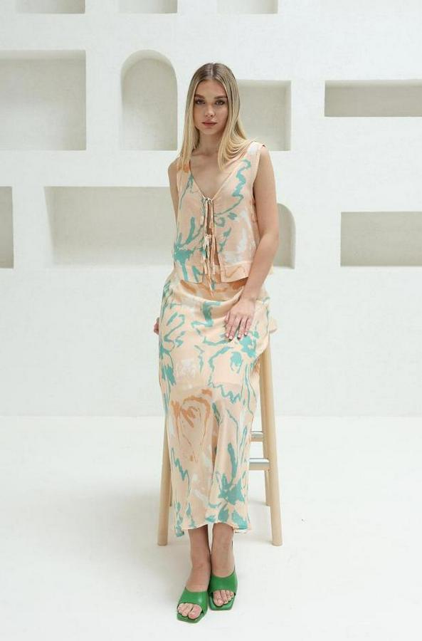 Bağcıklı Bluzlu Etek Takım