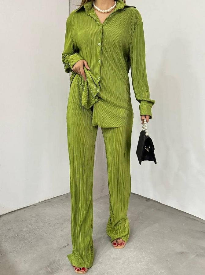 Bayrama Özel Düşük Omuz Salaş Gömlek Ve Yırtmaç Detay Ispanyol Paça Pantolon