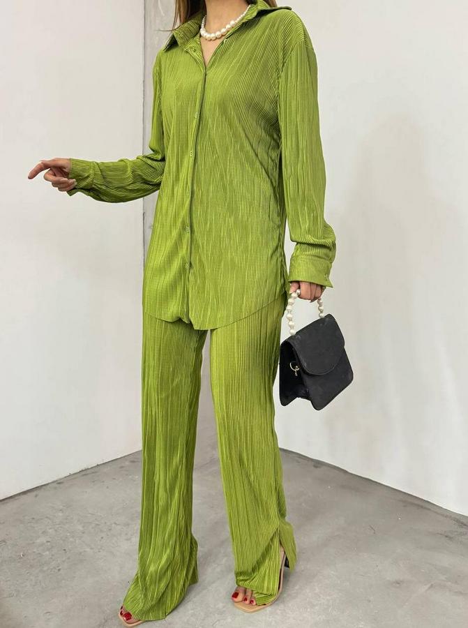 Bayrama Özel Düşük Omuz Salaş Gömlek Ve Yırtmaç Detay Ispanyol Paça Pantolon