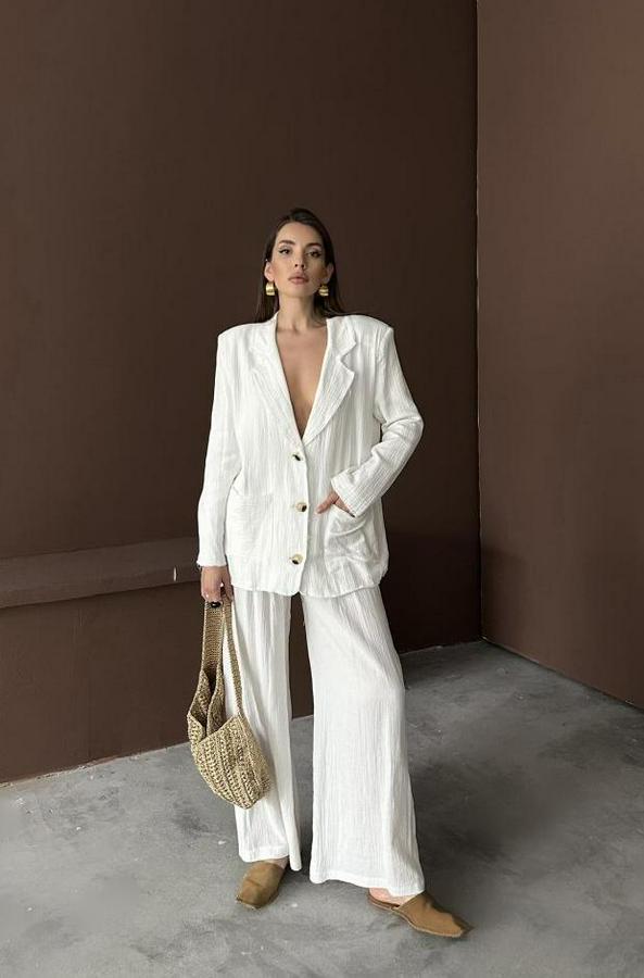 Beyaz Oversize Müslin Takım