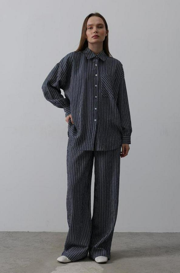 Çizgili Cep Detaylı Oversize Takım