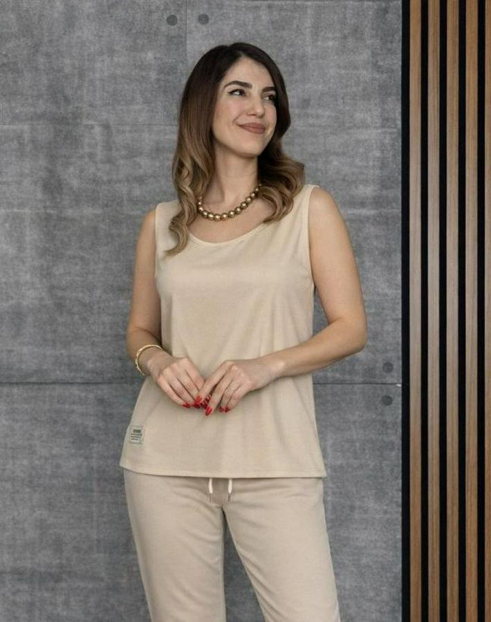 Askılı Yuvarlak Yaka Viskon Iki Iplik Bluz Ve Eşofman Altı Ikili Takım