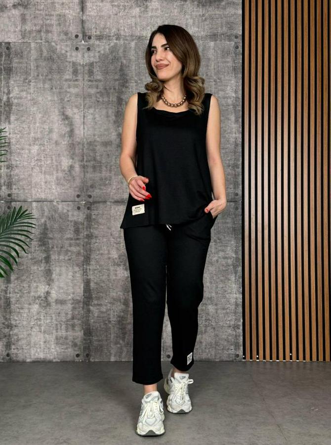 Askılı Yuvarlak Yaka Viskon Iki Iplik Bluz Ve Eşofman Altı Ikili Takım