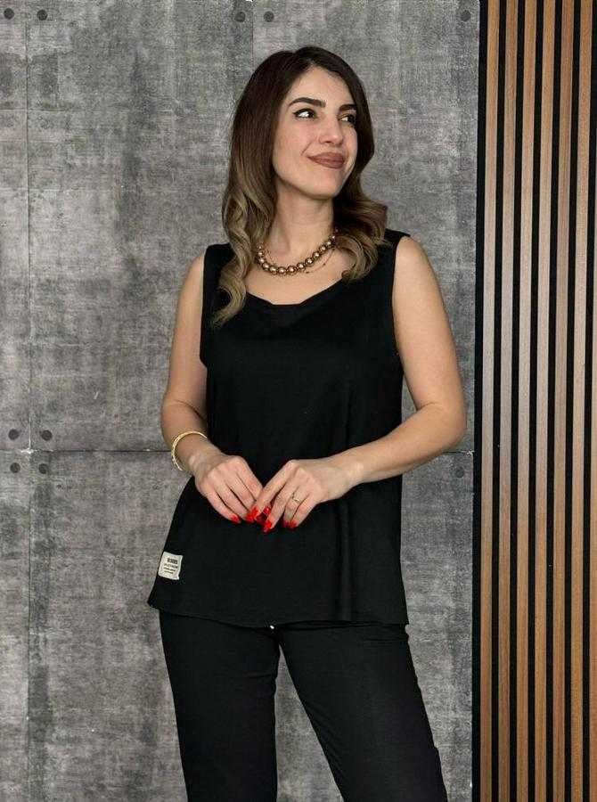 Askılı Yuvarlak Yaka Viskon Iki Iplik Bluz Ve Eşofman Altı Ikili Takım