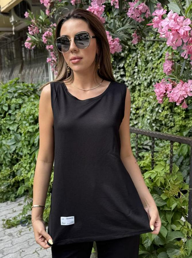 Askılı Yuvarlak Yaka Viskon Iki Iplik Bluz Ve Eşofman Altı Ikili Takım