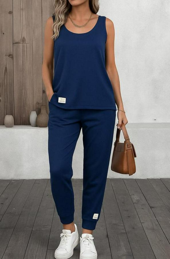 Askılı Yuvarlak Yaka Viskon Iki Iplik Bluz Ve Eşofman Altı Ikili Takım