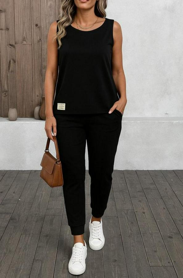 Askılı Yuvarlak Yaka Viskon Iki Iplik Bluz Ve Eşofman Altı Ikili Takım