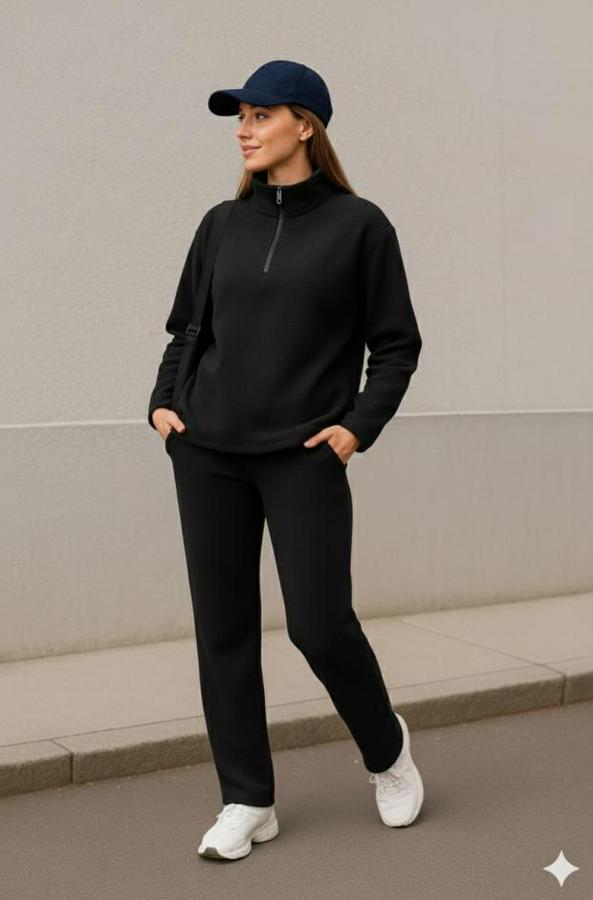 Balıkçı Yaka Fermuar Detay Polar Sweat Ve Pantolon Ikili Takım