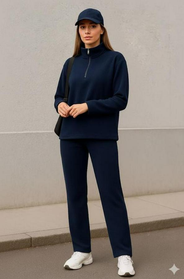 Balıkçı Yaka Fermuar Detay Polar Sweat Ve Pantolon Ikili Takım