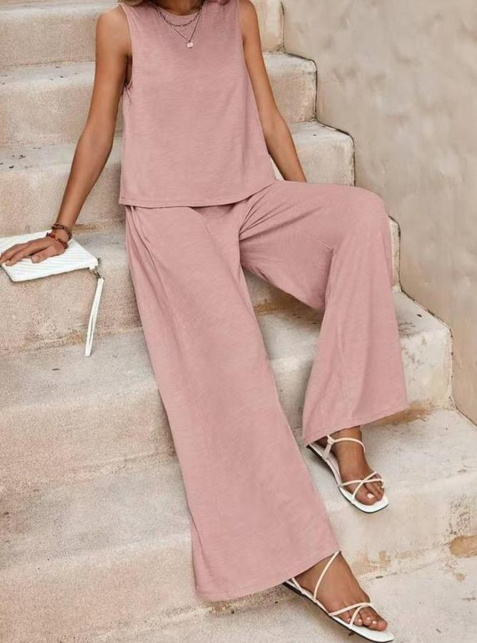 Biziklet Yaka Kolsuz Bluz Ve Salaş Ispanyol Paça Aerobin Kumaş Ikili Takım