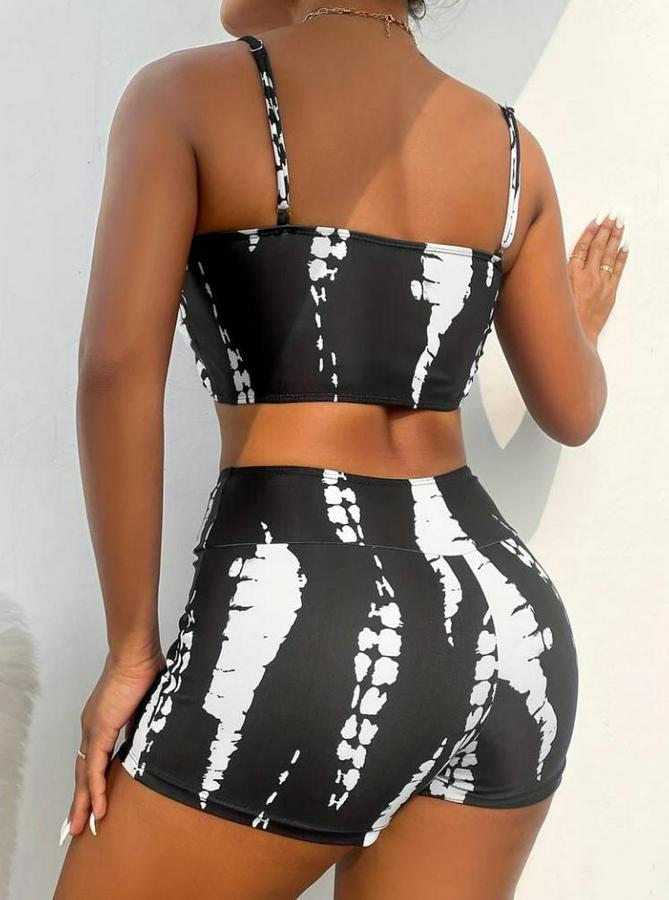Büzgü Detay Askılı Crop Mini Tayt Ikili Takım