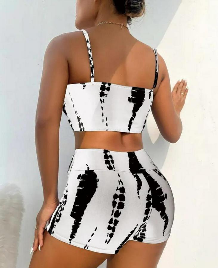 Büzgü Detay Askılı Crop Mini Tayt Ikili Takım