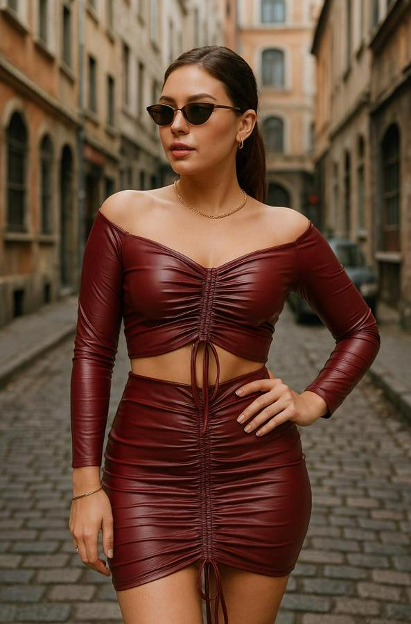 Büzgülü Deri Etek Takım Fırsat Ürün