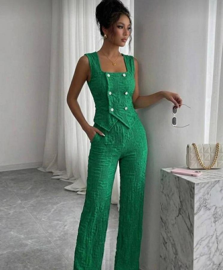 Düğmeli Bürümcük Kumaş Takım