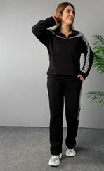 Fermuar Ve Ekose Detay Sweatshirt Ve Pantolon Üç Iplik Kumaş Ikili Takım