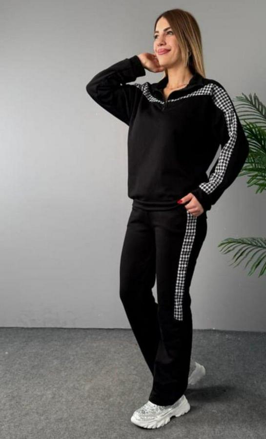 Fermuar Ve Ekose Detay Sweatshirt Ve Pantolon Üç Iplik Kumaş Ikili Takım