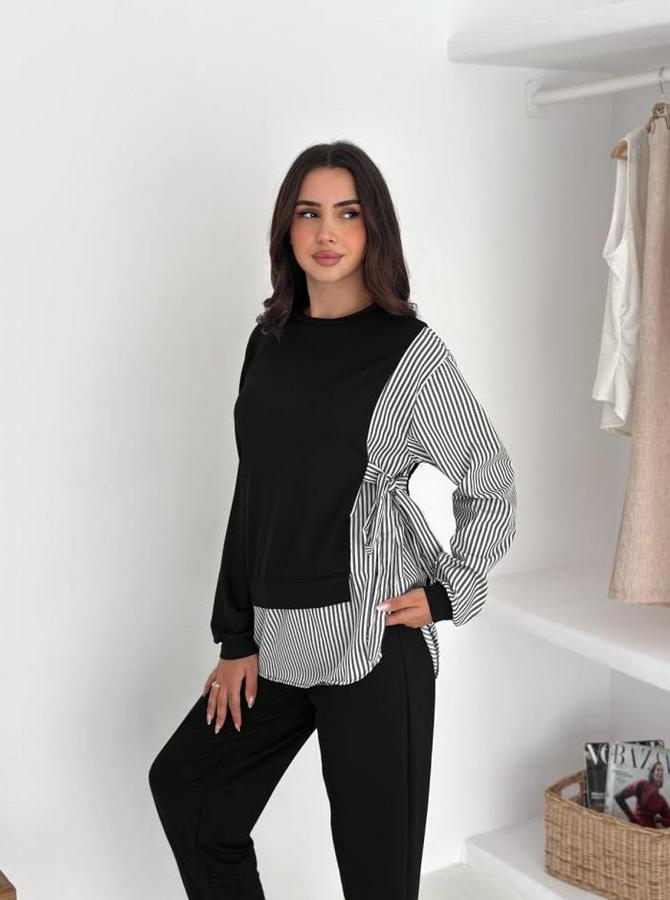 Gömlek Detay Çizgili Yandan Bağlamalı Ikili Takım