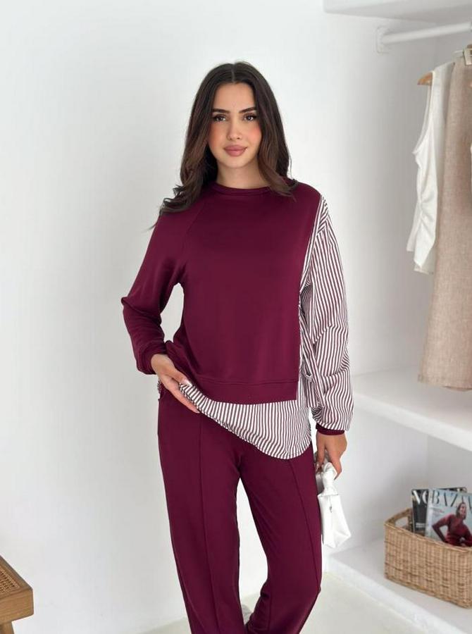 Gömlek Detay Çizgili Yandan Bağlamalı Ikili Takım