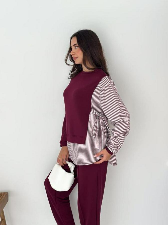 Gömlek Detay Çizgili Yandan Bağlamalı Ikili Takım