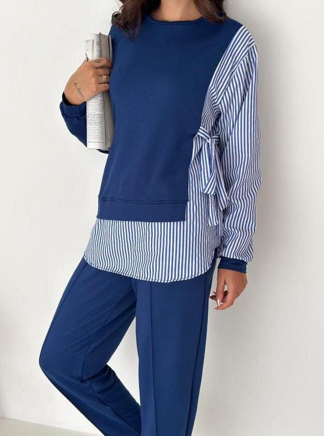 Gömlek Detay Çizgili Yandan Bağlamalı Ikili Takım
