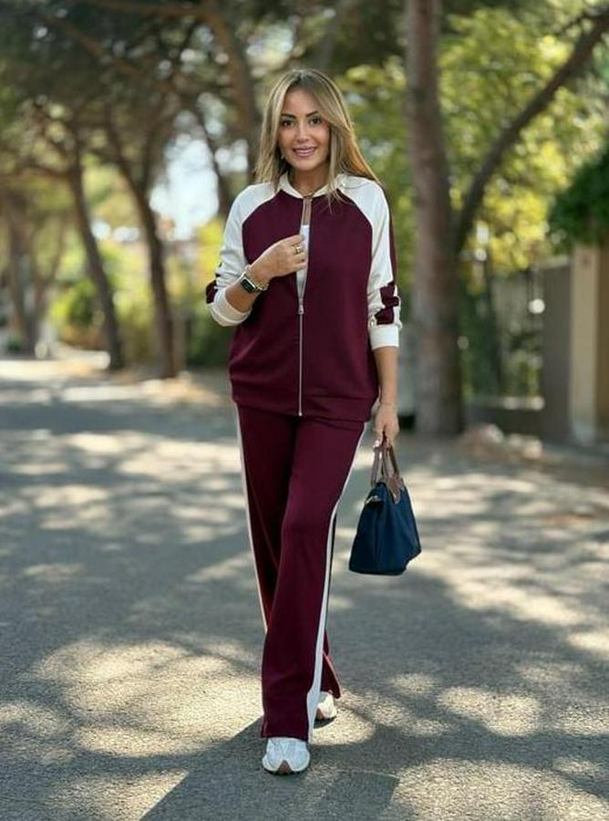 Hakim Yaka Şerit Detay Hırka Ve Bol Paça Pantolon Ikili Takım