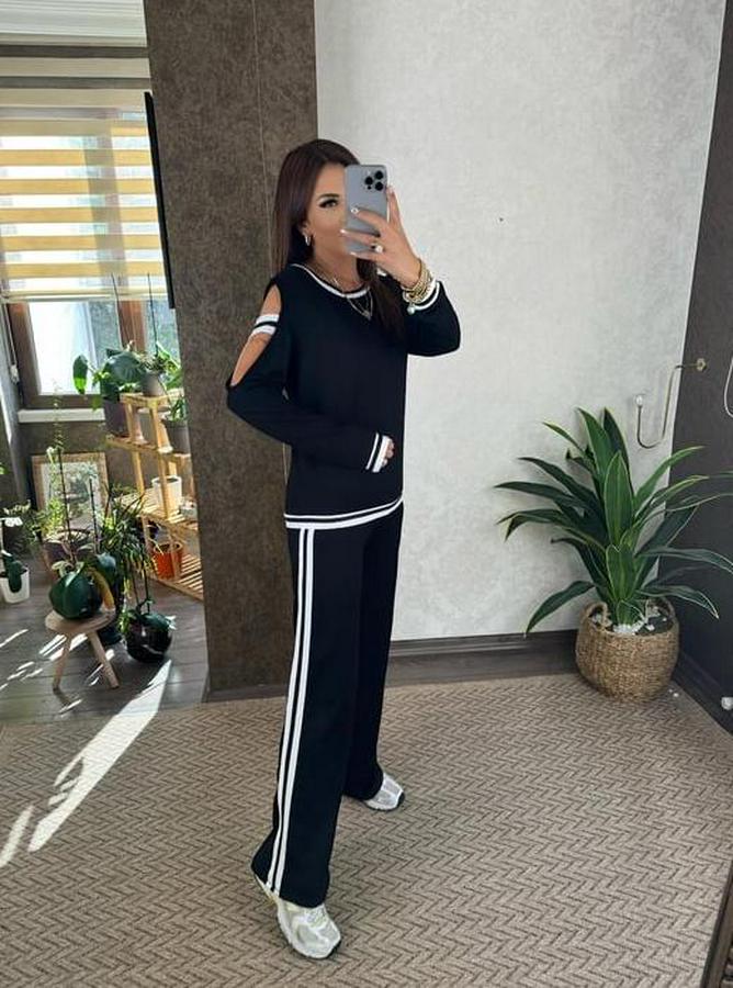 Iki Iplik Penye Kumaş Kol Detaylı Ribanalı Ikili Takım