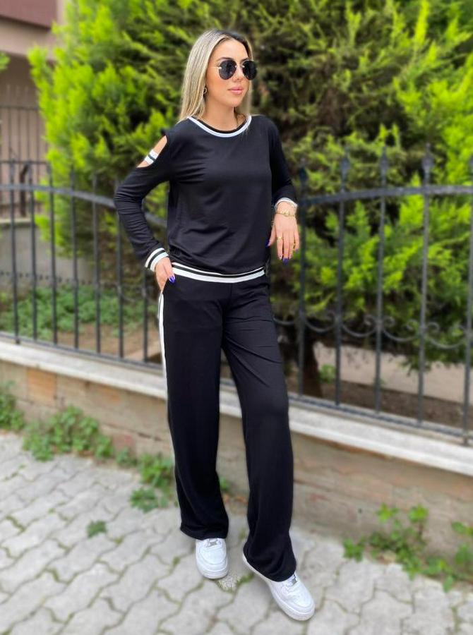 Iki Iplik Penye Kumaş Kol Detaylı Ribanalı Ikili Takım