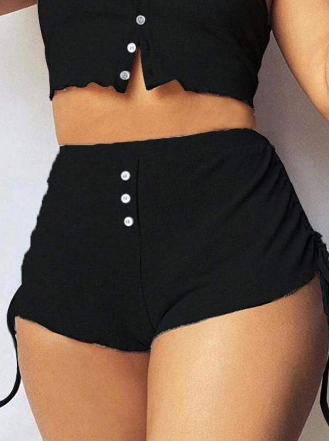 Ip Askılı Crop Bluz Ve Yanlardan Büzgülü Ikili Kaşkorse Short Takım