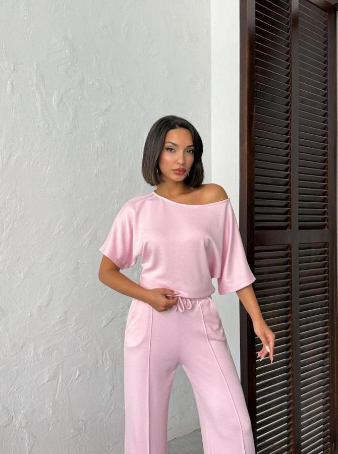 Isa Kollu Kayık Yaka Bluz Ve Pantolon Misal Kumaş Ikili Takım