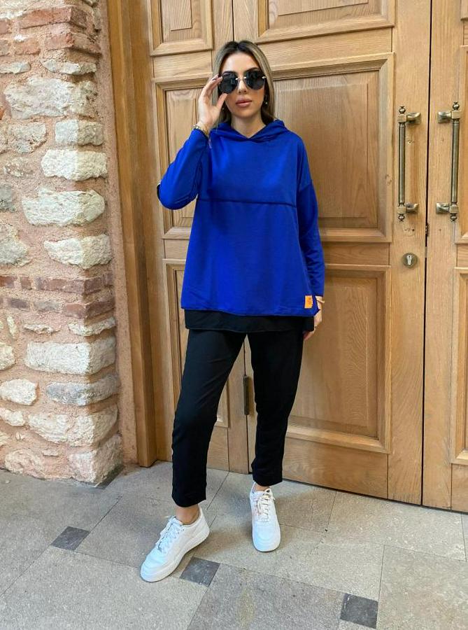 Kapşonlu Etek Ucu Detay Armalı Ters Dikiş Gorunumlu Ikili Takım