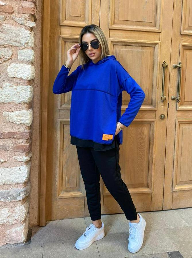 Kapşonlu Etek Ucu Detay Armalı Ters Dikiş Gorunumlu Ikili Takım