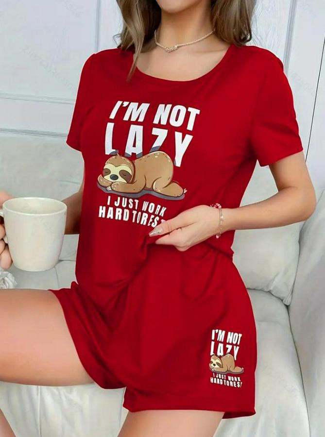 Kısa Kollu Bisiklet Yaka Baskılı Viskon Bluz Ve Şort Ikili Takım