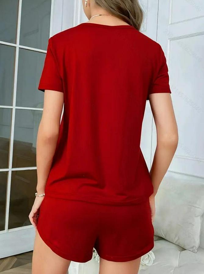 Kısa Kollu Bisiklet Yaka Baskılı Viskon Bluz Ve Şort Ikili Takım