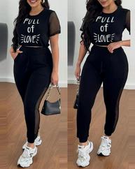 Kısa Kollu Bisiklet Yaka File Detaylı Viskon Iki Iplik Krop Ve Eşofman Altı Ikili Takım