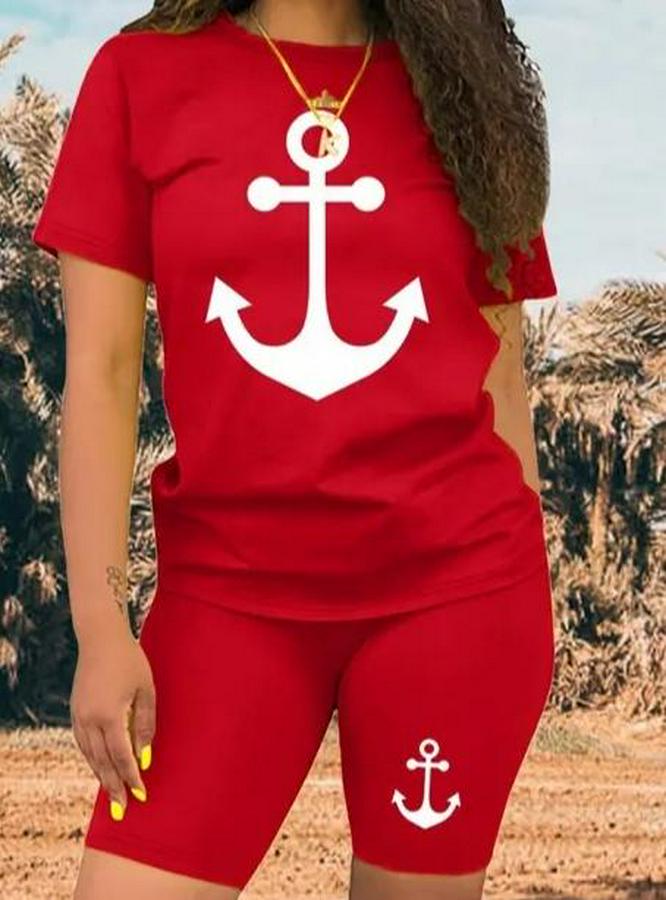 Kısa Kollu Çapa Baskılı Viskon Ikili Takım