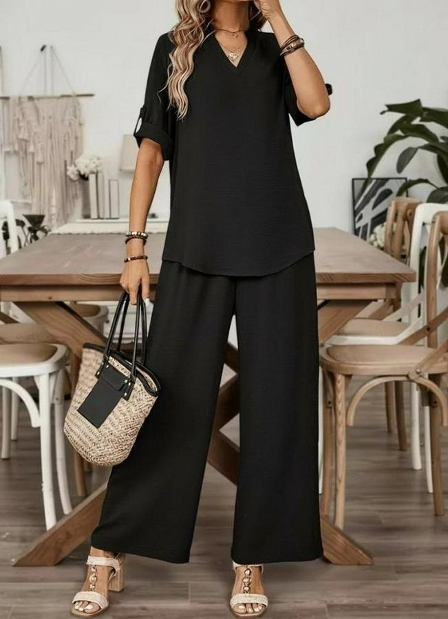 Kısa Kollu V Yakalı Aerobin Bluz Ve Pantolon Ikili Takım