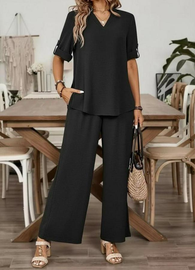 Kısa Kollu V Yakalı Aerobin Bluz Ve Pantolon Ikili Takım