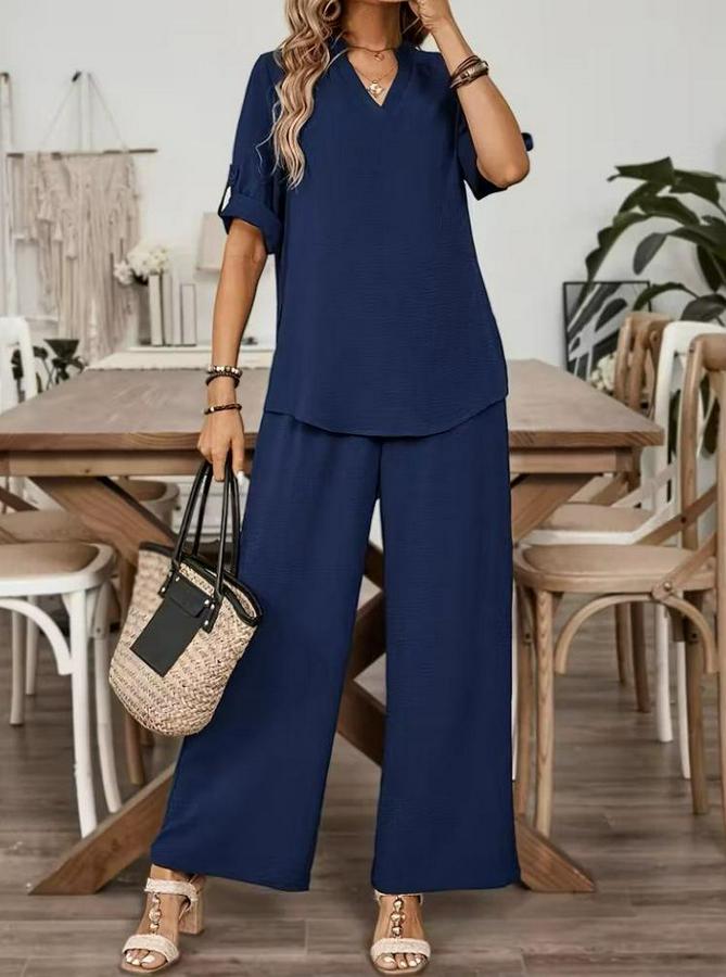 Kısa Kollu V Yakalı Aerobin Bluz Ve Pantolon Ikili Takım