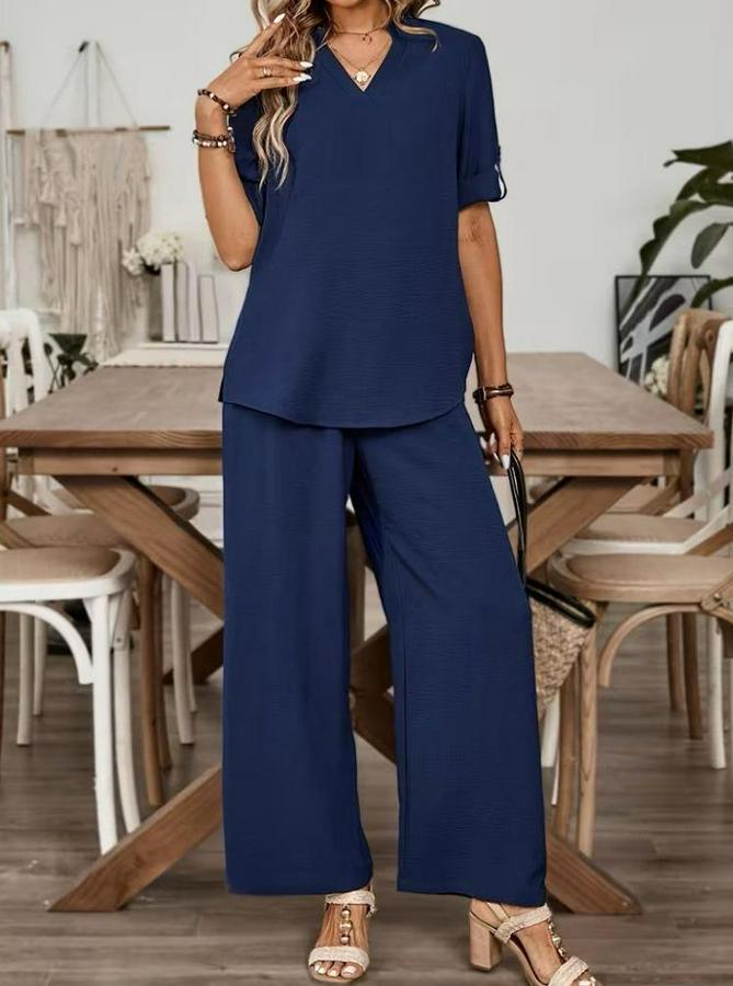 Kısa Kollu V Yakalı Aerobin Bluz Ve Pantolon Ikili Takım